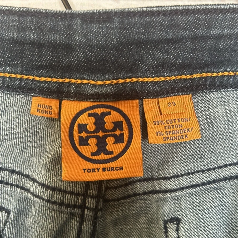 Tory Burch Tapered Leg Dark Wash Denim Blue Jeans Size 29 Excellent Condition